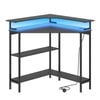 Advwin Corner Desk Triangle LED Gaming Desk Compact Computer Desk Writing Table for Home Office, Black