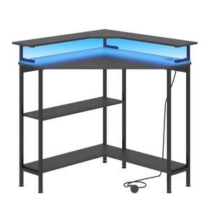 Advwin Corner Desk Triangle LED Gaming Desk Compact Computer Desk Writing Table for Home Office, Black