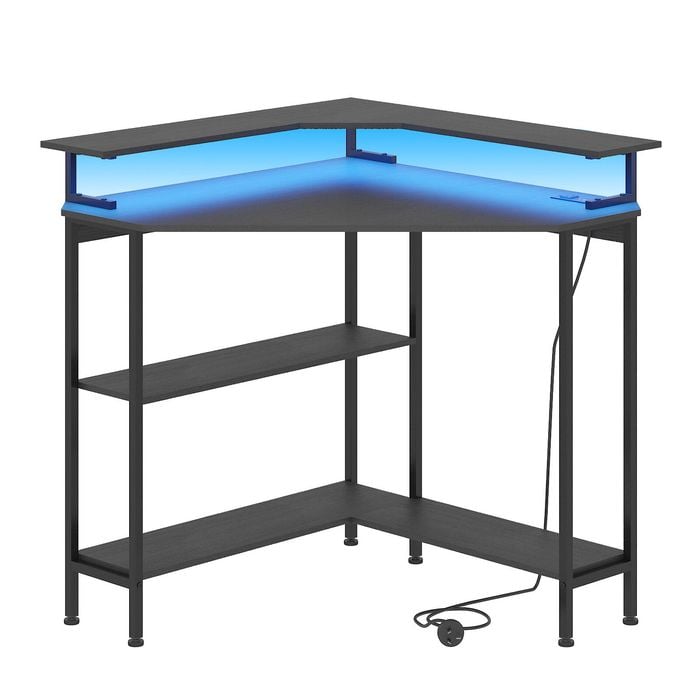 Advwin Corner Desk Triangle LED Gaming Desk Compact Computer Desk Writing Table for Home Office, Black