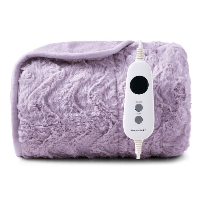 Dreamaker Felix 500gsm Faux Fur Washable Electric Heated Throw Blanket 160x130cm Lavender | Overheat Protection, 9 Heat Settings