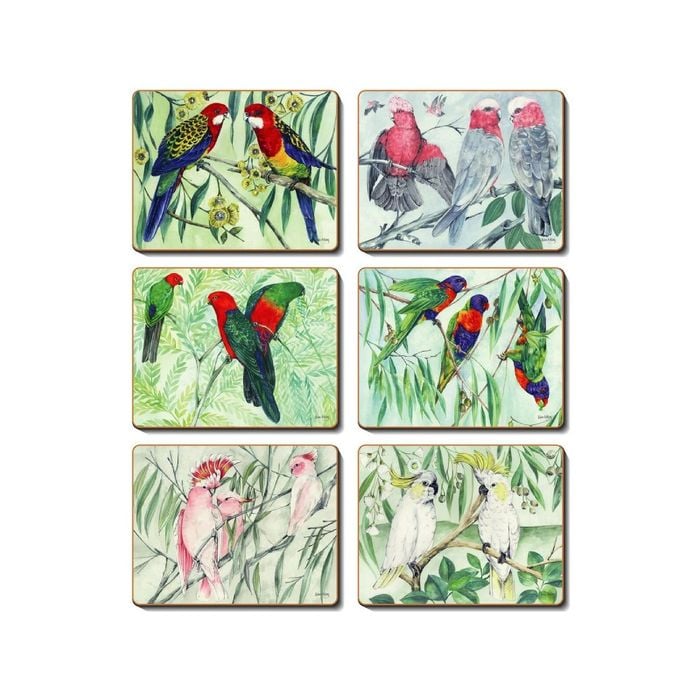 Cinnamon Cork Backed Coasters Set of 6 Australian Parrots
