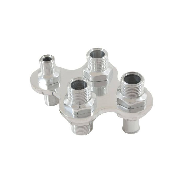 Cal Custom Polished Aluminium 4 Port A/C & Heater Bulkhead with 1 Push On Fitting