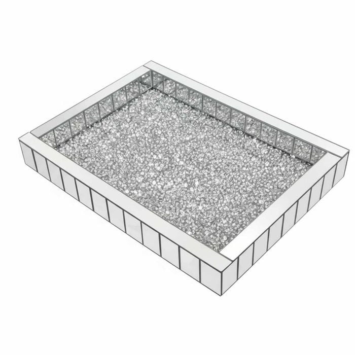 P&P Silver Crushed  Diamond Mirrored Tray For Decorative And Serving Purposes(Rectangular)