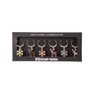 Snowflake & Reindeer Wine Glass Charms - 6 Pack Multi