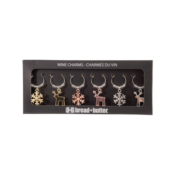 Snowflake & Reindeer Wine Glass Charms - 6 Pack Multi