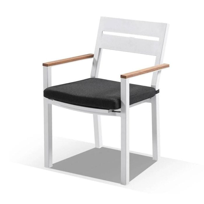 Outdoor Capri Aluminium Dining Chair With Teak Timber Arm Rests - White
