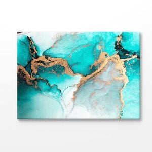 Ocean Blue & Gold Marble Abstract Print 100% Australian Made 150x100cm (Stretched Canvas)