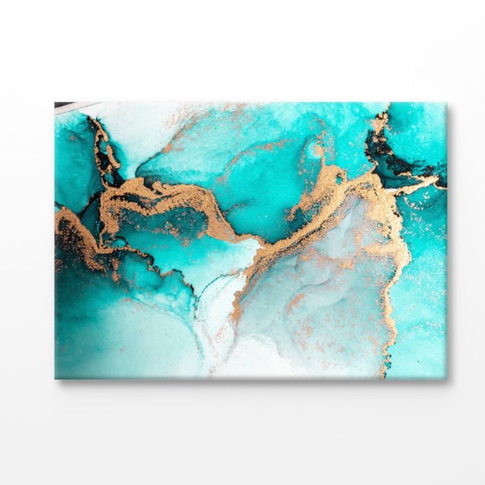Ocean Blue & Gold Marble Abstract Print 100% Australian Made 150x100cm (Stretched Canvas)