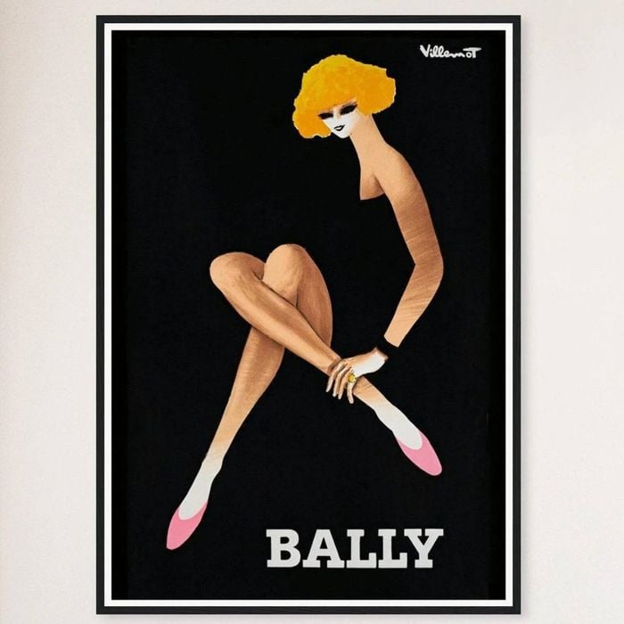 Galrie Bally Blonde Vintage Advertising Art Poster by Bernard Villemot for Home Décor, Black Frame, A4 21 x 30cm (8 x 12inch)