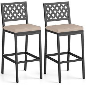 Costway Outdoor Bar Stool Set 69cm Counter Barstool Cushions Poolside