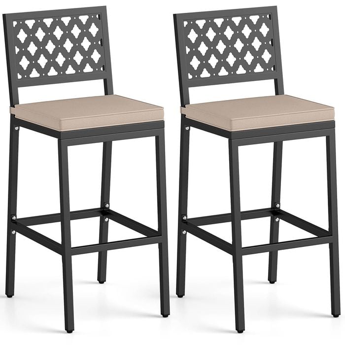 Costway Outdoor Bar Stool Set 69cm Counter Barstool Cushions Poolside