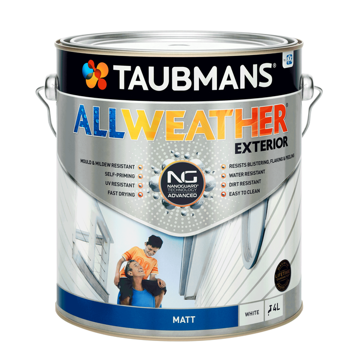 Taubmans 4L White Matt All WeatherExterior Paint