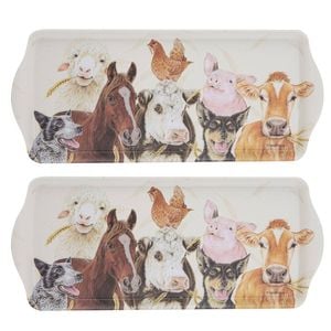 2PK Ashdene Farmyard Faces 2 Rectangular Serving Sandwich Tray 38x16.5cm