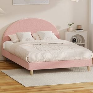 Oikiture Pink Boucle Bed Frame-double