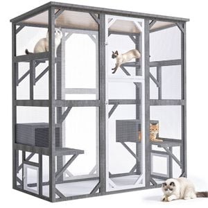 Advwin Walk-In Large Cat Catio Wooden Cat Cage House Enclosure with Asphalt Roof Outdoor