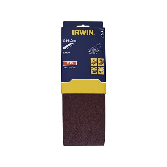 IRWIN 100 x 610mm 80G Sanding Belts - 3 Pack