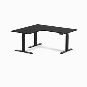 Desky L-shape Sit To Stand Black Melamine Desk 1600x1400mm - Left Return Height Adjustable Matte Black Leg