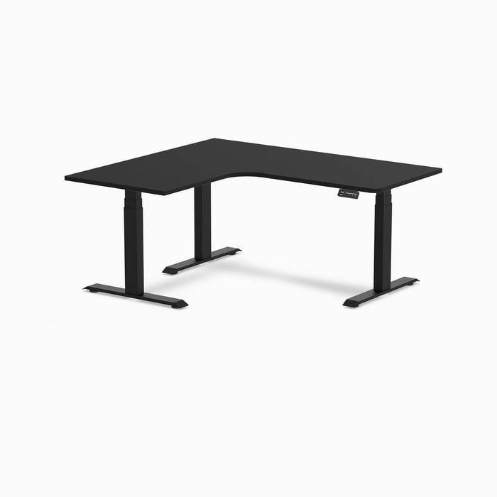 Desky L-shape Sit To Stand Black Melamine Desk 1600x1400mm - Left Return Height Adjustable Matte Black Leg