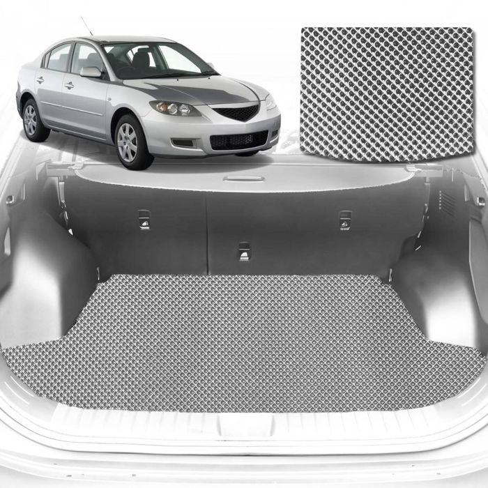 6D Diamond Car Boot Mat for Mazda 3 BK2004-2009-Sedan-Cargo Mat-Grey-Outback GT