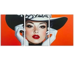 3pcs Fashionable Woman in Black Hat Print 100% Australian Made 3 x 40x60cm (Metal Print)