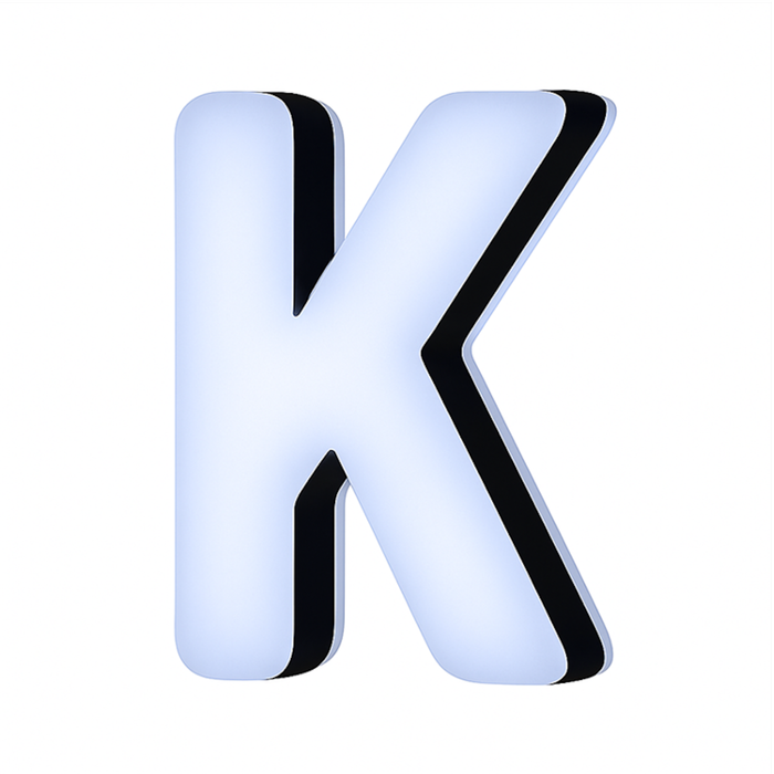 Lit Up 3D Led Letter K Illuminated Opal Acrylic 100mmHx92mmWx23mmD