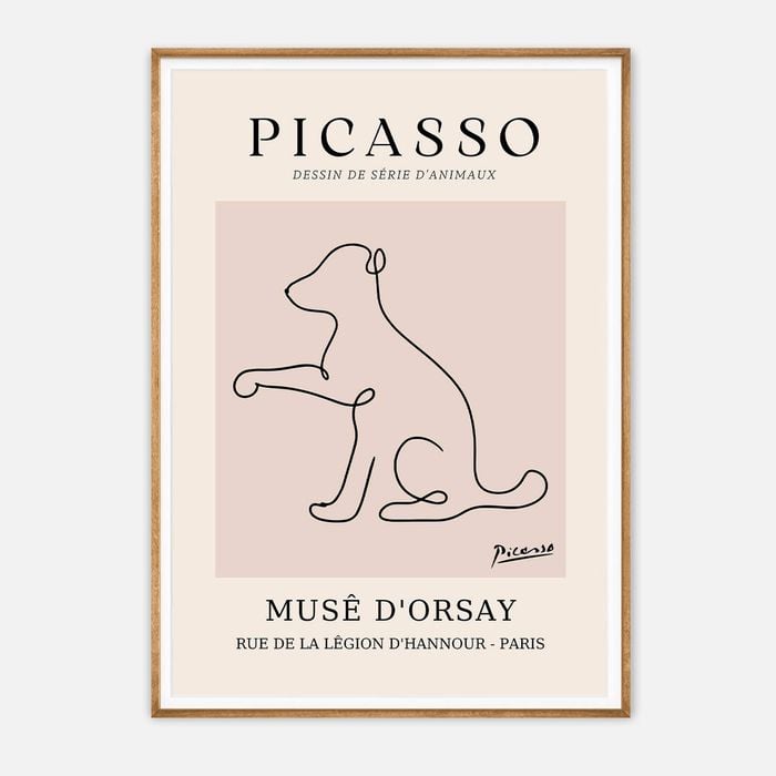 Galrie Elegant Minimalist Picasso Animal Series Drawing Art Print for Home Decor, Wood Frame, 50 x 70cm (20 x 28inch)