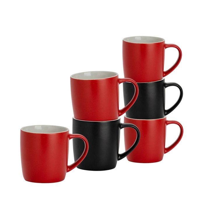 Argon Tableware 6 Piece Matt Tea And Coffee Mug Set - Black + Red - 350ml