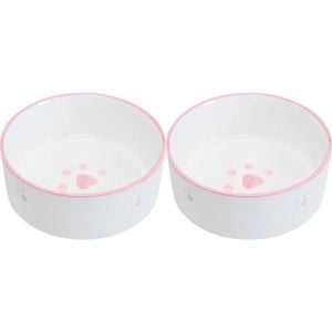2PK LVD Ceramic Small/Medium Pet Drinking/Feeding Bowl 13x5cm Pink Paws