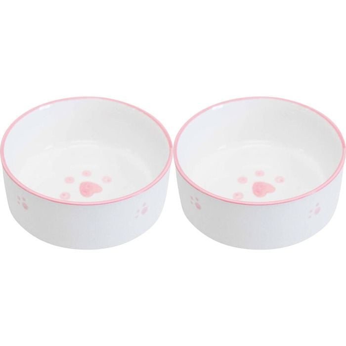 2PK LVD Ceramic Small/Medium Pet Drinking/Feeding Bowl 13x5cm Pink Paws