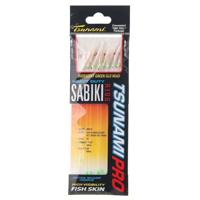 Tsunami TS119 Iridescent Glo Head Red Sabiki Live Bait Jig 16