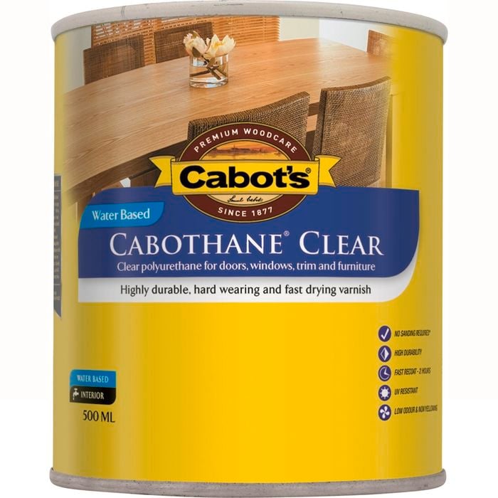Cabot's 500ml Satin Water Based Cabothane Clear Polyurethane Timber Varnish