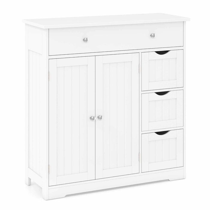 Costway Storage Cabinet 4Drawer 2Door Modern Cupboard Sideboard White