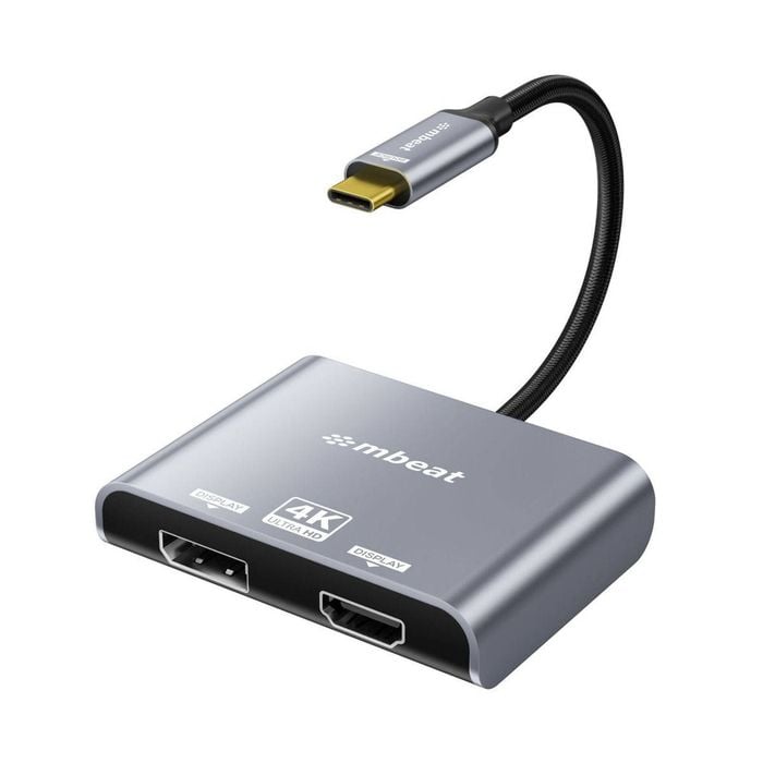 Mbeat Tough Link USB USB-C to DisplayPort and HDMI Dual 4K 60Hz MST Adapter (Space Grey)