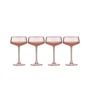 4pc Ladelle Panama Classic Coupe Cocktail Stemmed Glasses Reusable Coral