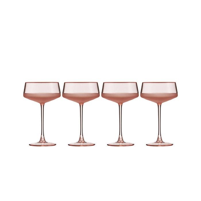 4pc Ladelle Panama Classic Coupe Cocktail Stemmed Glasses Reusable Coral