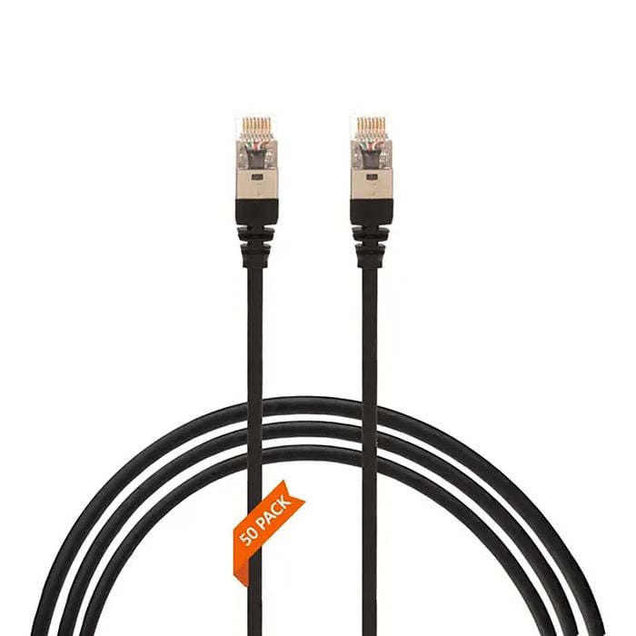 4Cabling 0.25m Black CAT6A RJ45 S/FTP THIN LSZH 30 AWG Network Cable - 50 Pack