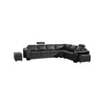 Lounge Set Luxurious 6 Seater Faux Leather Corner Sofa Living Room Couch in Black with 2x Ottomans