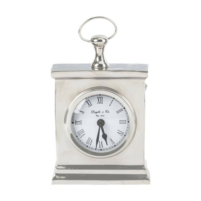 SS Collective Small Rectangle Faced Mantle Clock W/ Roman Numerals Silver