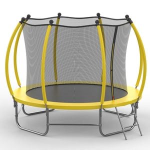 Advwin 10FT Recreational Trampoline Outdoor for Kids w/Safety Enclosure Net, Ladder, Max Limit 150 kg，Yellow