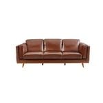 3 Seater Faux Sofa Brown Lounge Set for Living Room Couch with Wooden Frame