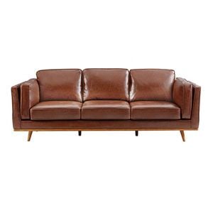 3 Seater Faux Sofa Brown Lounge Set for Living Room Couch with Wooden Frame