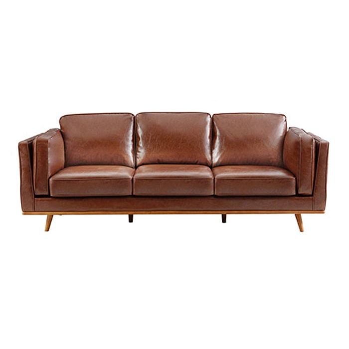 3 Seater Faux Sofa Brown Lounge Set for Living Room Couch with Wooden Frame