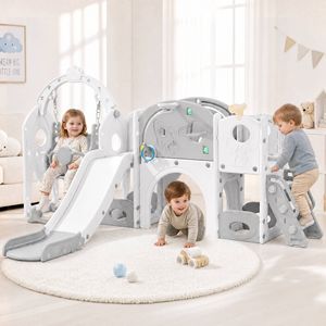 Advwin 10-in-1 Kids Slide Swing Set Activity Centre Grey