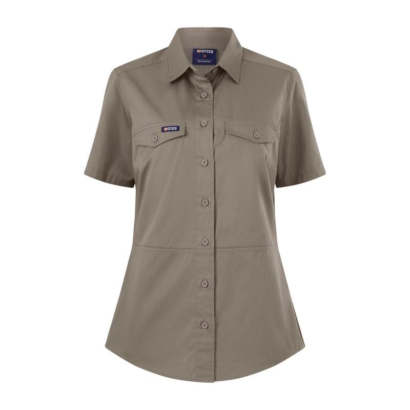 Size 14 Khaki Womens Short Sleeve Shirt