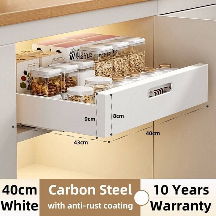 Kitchen Cabinet Pull Out Slide Drawer Shelf Organiser Rack Storage Holder Spices,No Drill Slide Out Drawers 40cm White