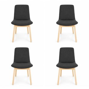 Pack of 4 | Cozy Upholstered Dining Chair | Natural Legs - Dark Grey Fabric