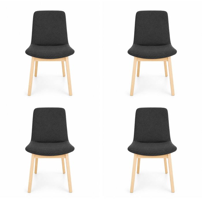 Pack of 4 | Cozy Upholstered Dining Chair | Natural Legs - Dark Grey Fabric