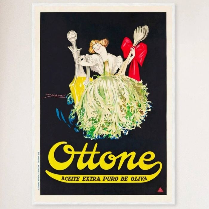 Galrie Ottone Extra Pure Olive Oil Vintage Kitchen Wall Art Poster for Home Decor, White Frame, 70 x 100cm (28 x 40inch)