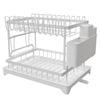 CARLA HOME 2-Tier Dish Drying Rack with Drainage Tray, Utensil Holder, Cup Hooks & Cutting Board Slot (White)