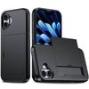 For Apple iPhone 17 Slide Armor Card Holder Wallet Protective Shockproof Hard Dual Layer Back Cover (Black)